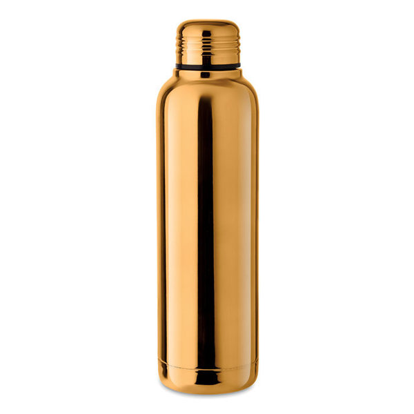 Goldene doppelwandige Isolierflasche aus Edelstahl. Glänzendes UV Finish. Füllmenge: 500 ml.
